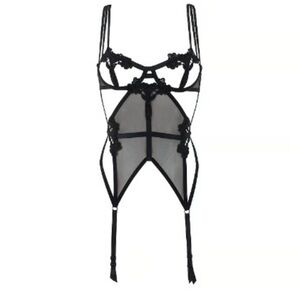 New! Bluebella Nova Basque Merrywidow Garter Black Floral Strappy 1959